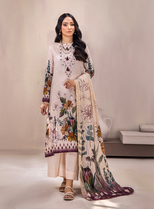 Hania Luxury Lawn Embroidered Unstitched 3 Piece