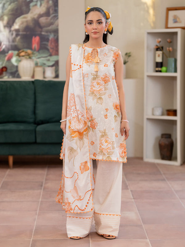 CHIKANKARI 3-Piece Unstitched Digital Printed Lawn Suit