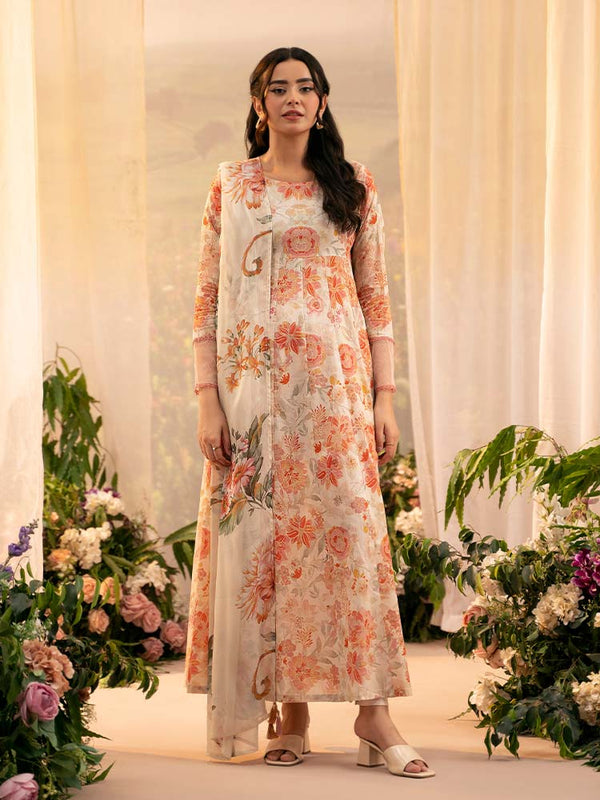 PEACH POPPIES3-Piece Unstitched Digital Printed Lawn Suit