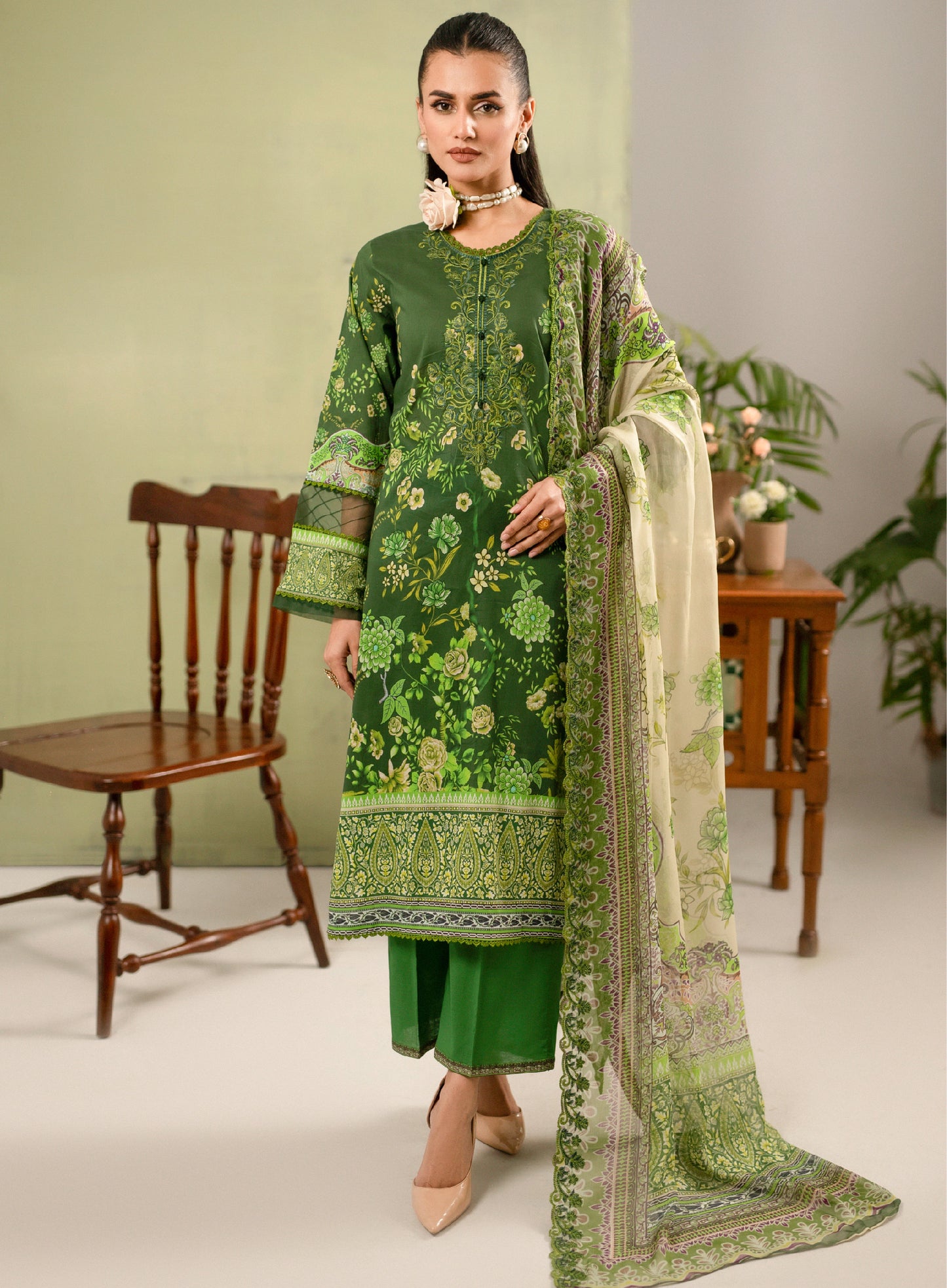 Hania Luxury Lawn Embroidered Unstitched 3 Piece