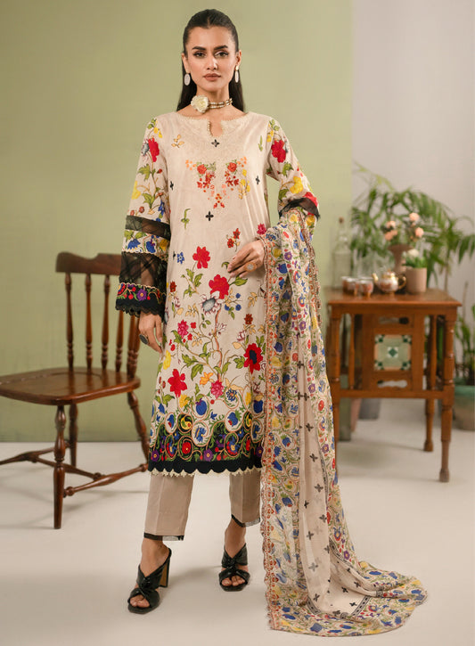 Hania Luxury Lawn Embroidered Unstitched 3 Piece