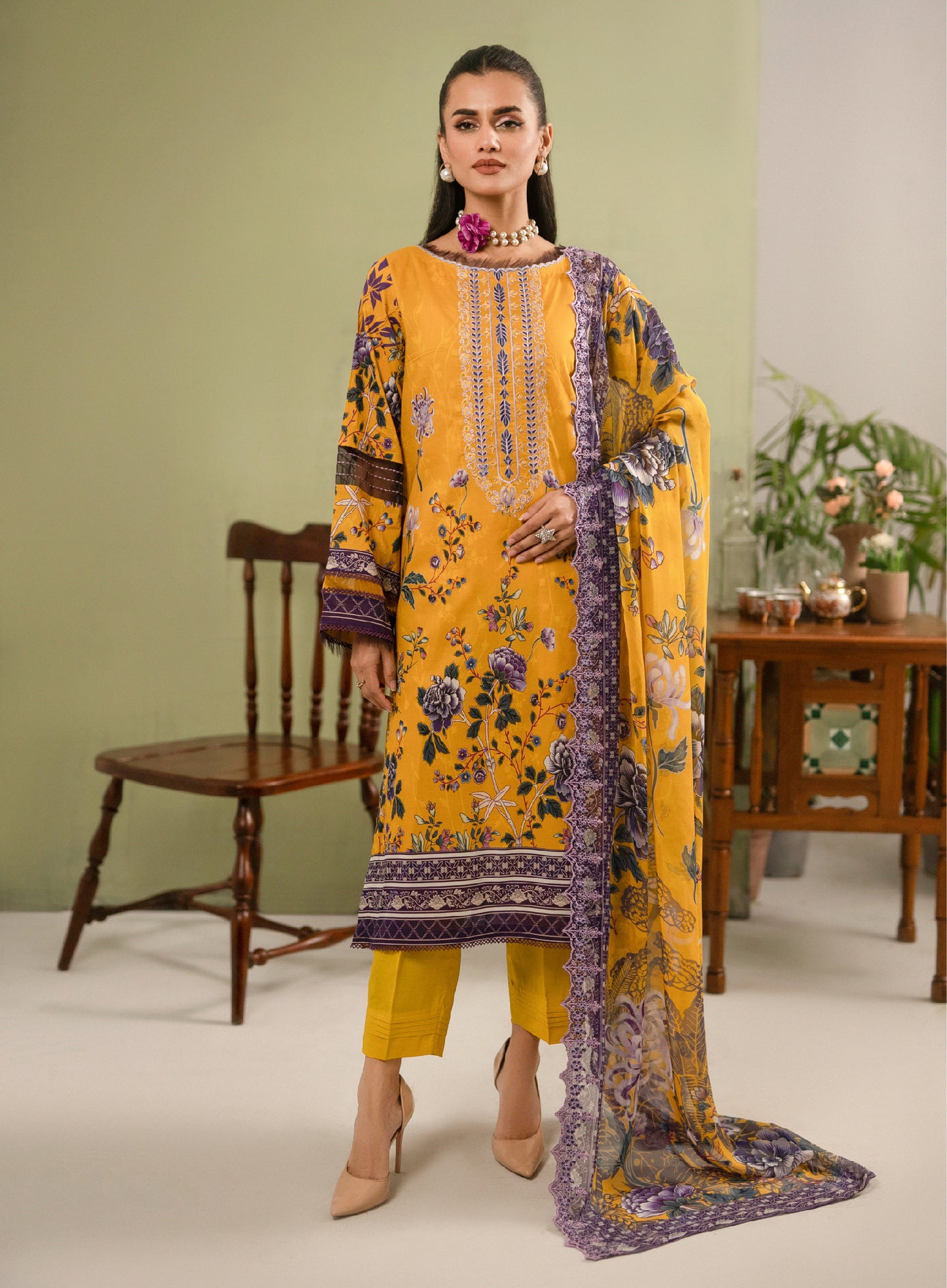 Hania Luxury Lawn Embroidered Unstitched 3 Piece