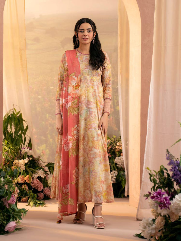 PEACH POPPIES3-Piece Unstitched Digital Printed Lawn Suit