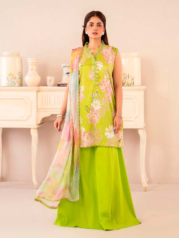 CHIKANKARI 3-Piece Unstitched Digital Printed Lawn Suit