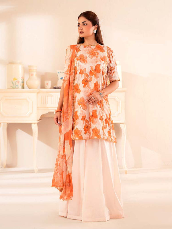 CHIKANKARI 3-Piece Unstitched Digital Printed Lawn Suit