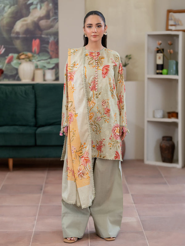 CHIKANKARI 3-Piece Unstitched Digital Printed Lawn Suit