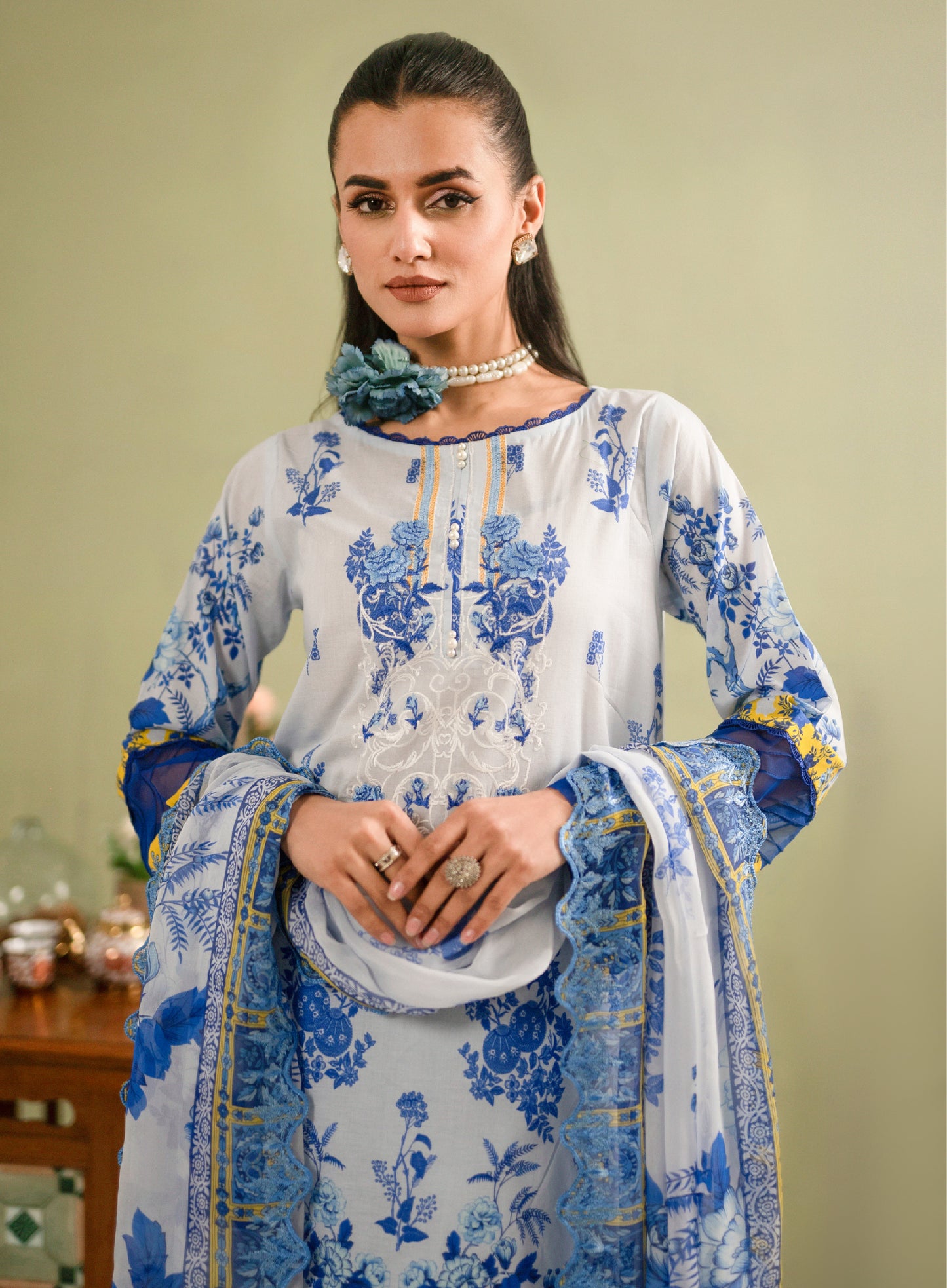 Hania Luxury Lawn Embroidered Unstitched 3 Piece