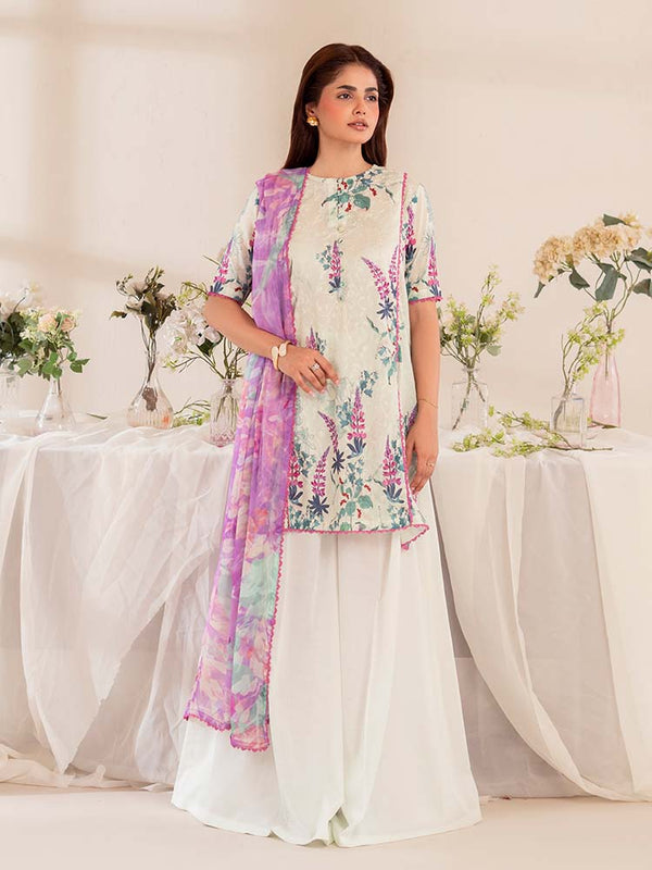 CHIKANKARI 3-Piece Unstitched Digital Printed Lawn Suit